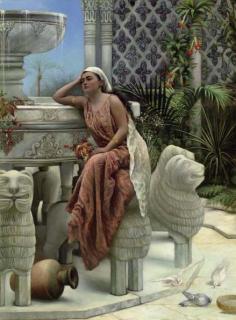Margaret Murray Cookesley - A Restful Moment by the Lion Fountain at the Alhambra, Spain