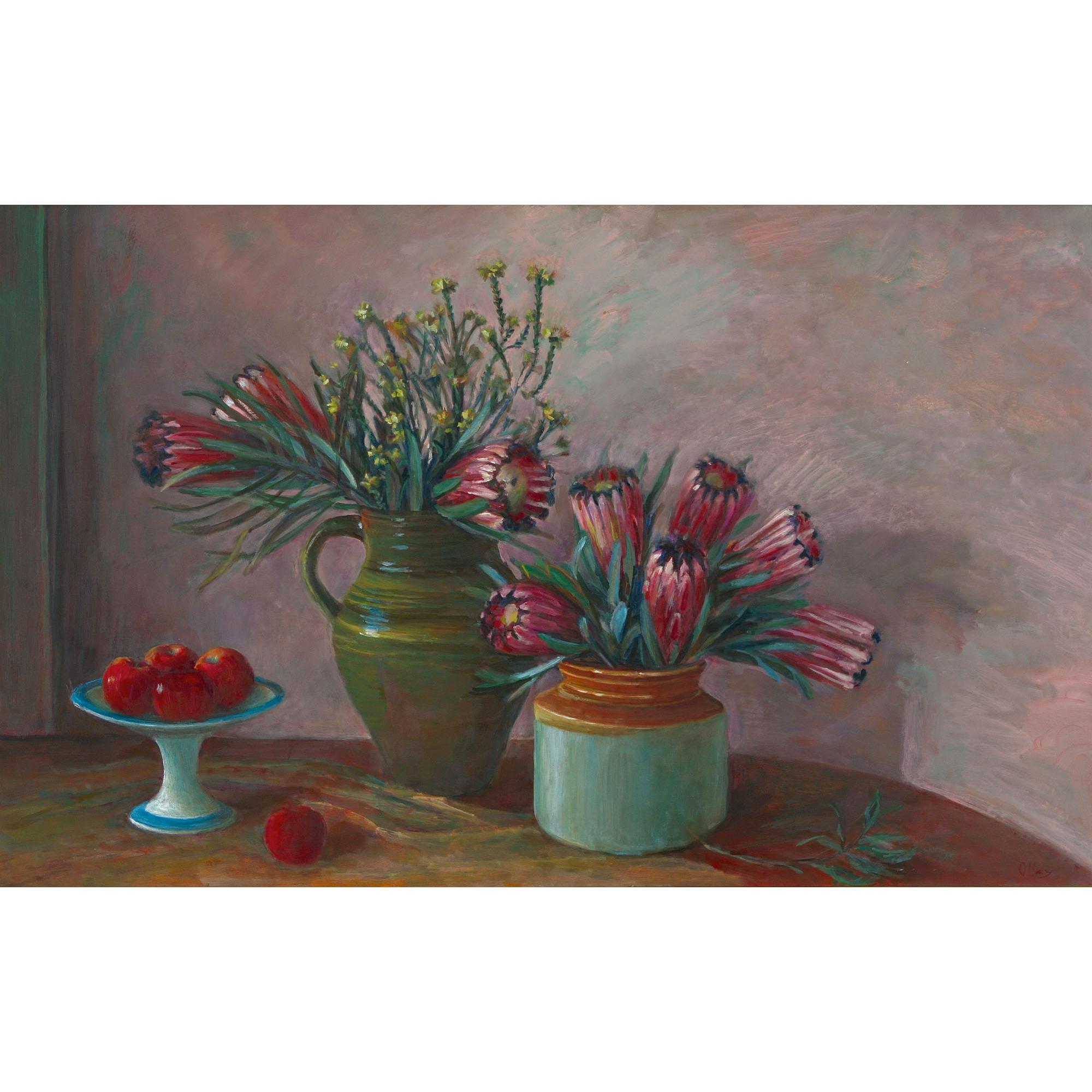 Margaret Olley - Australian Proteas And Desert Roses