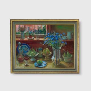 Margaret Olley - Cornflowers and Pears, 1993