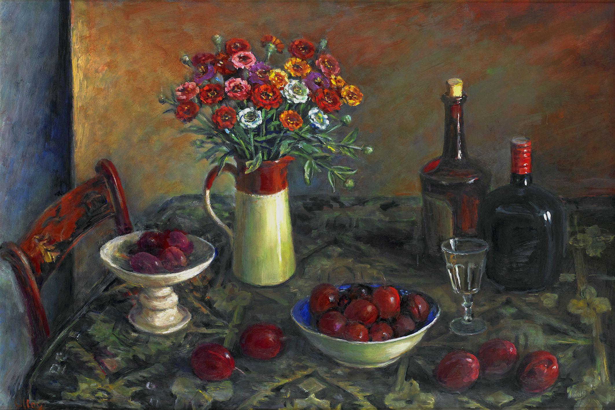 Margaret Olley - Zinnias and Plums, 1985