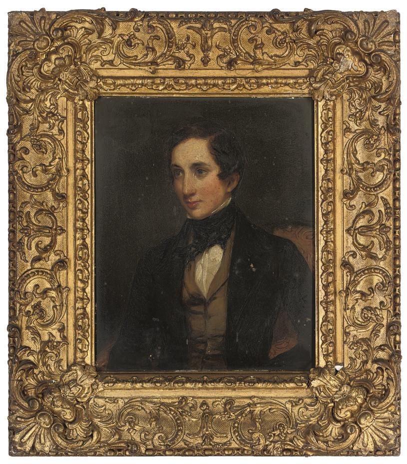 Margaret Sarah Carpenter - Portrait of Mr Marriot, Seated Half-Length, In A Black Coat With White Shirt, Brown Waistcoat And Black Necktie