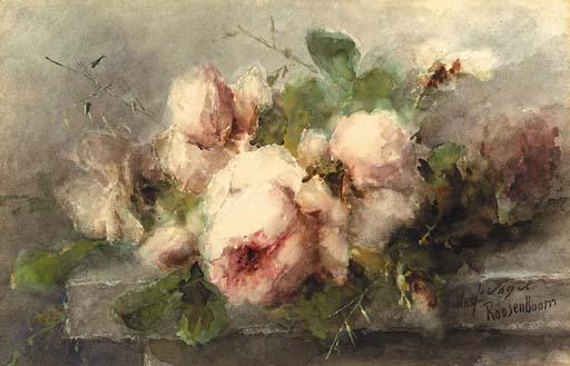 Margaretha Roosenboom - Pink roses on a ledge