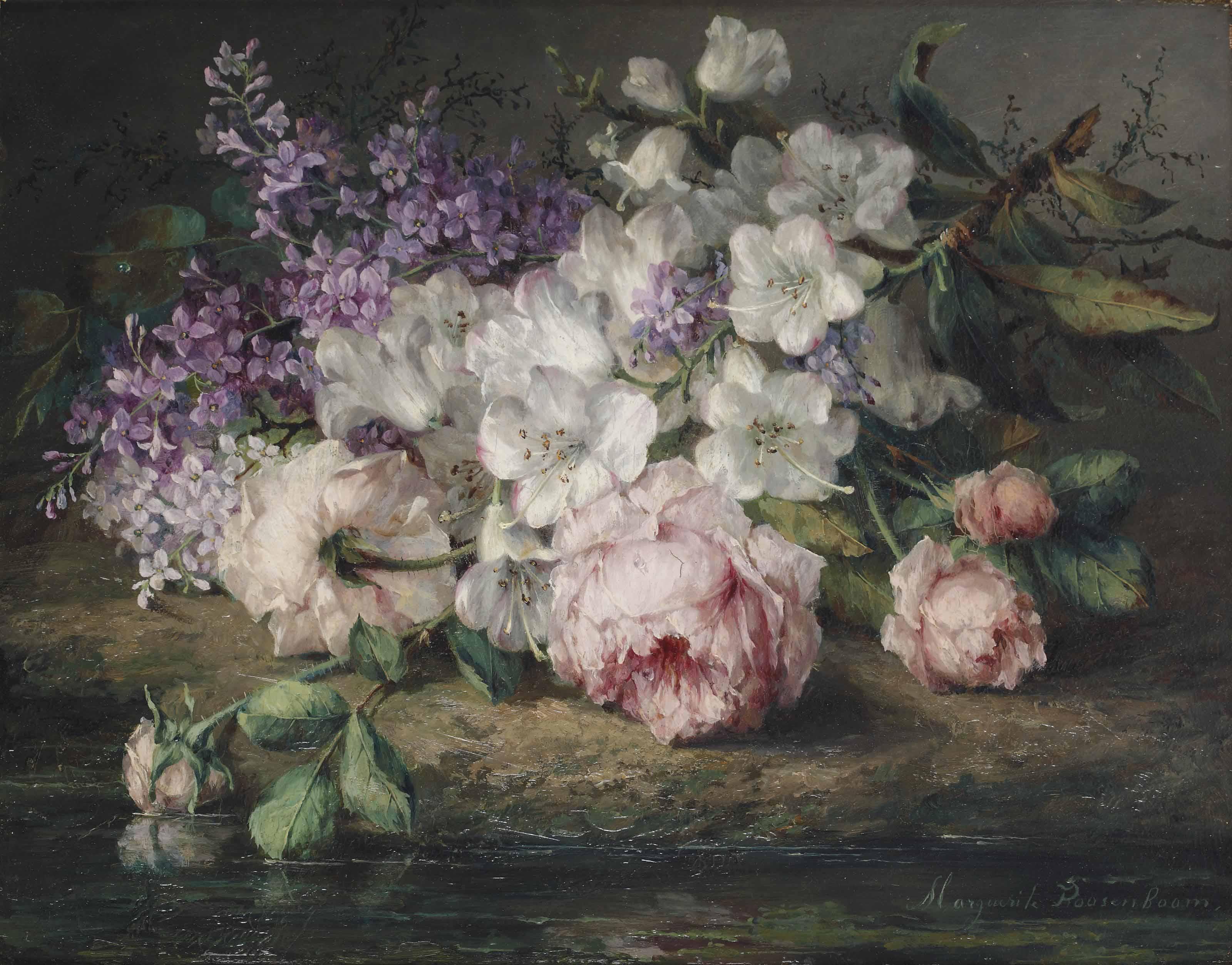 Margaretha Roosenboom - Roses, lilacs and white blossom branches