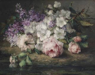 Margaretha Roosenboom - Roses, lilacs and white blossom branches