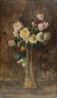 Margarethe Hormuth-Kallmorgen - Weiße Rosen in Glasvase.