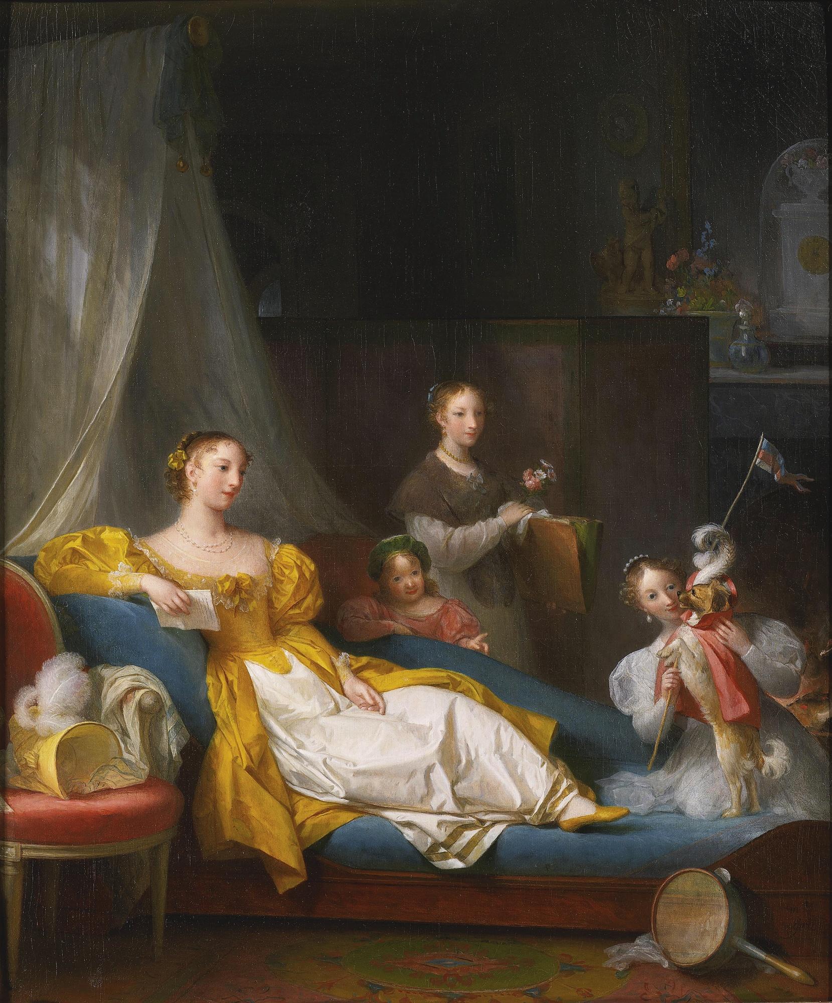 Marguerite Gérard - A Family In An Interior Playing With A Dog