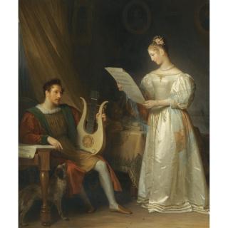 Marguerite Gérard - Interior With A Man Holding A Lyre And A Woman With A Music Score