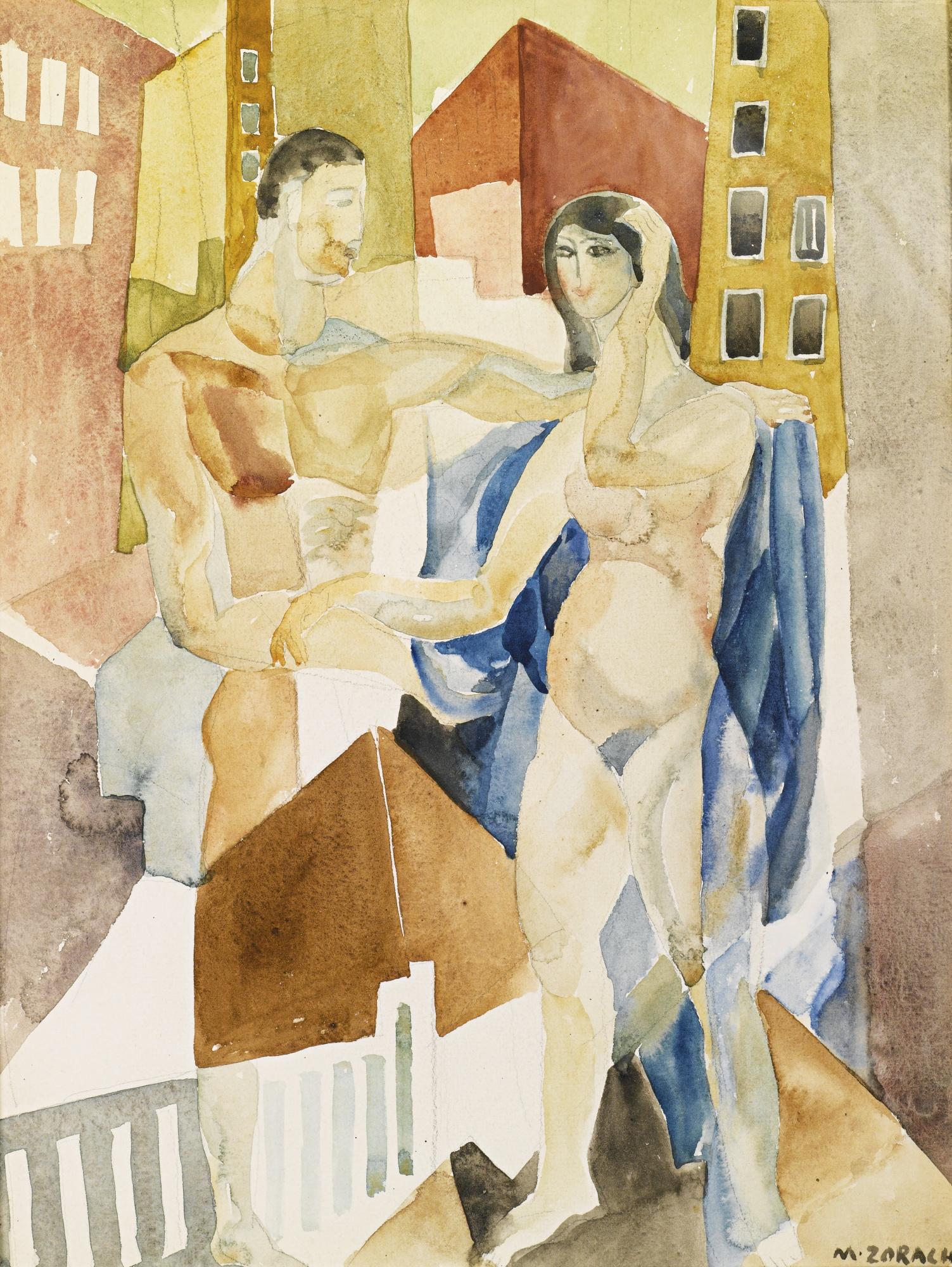 Marguerite Thompson Zorach - A Couple In A Cityscape
