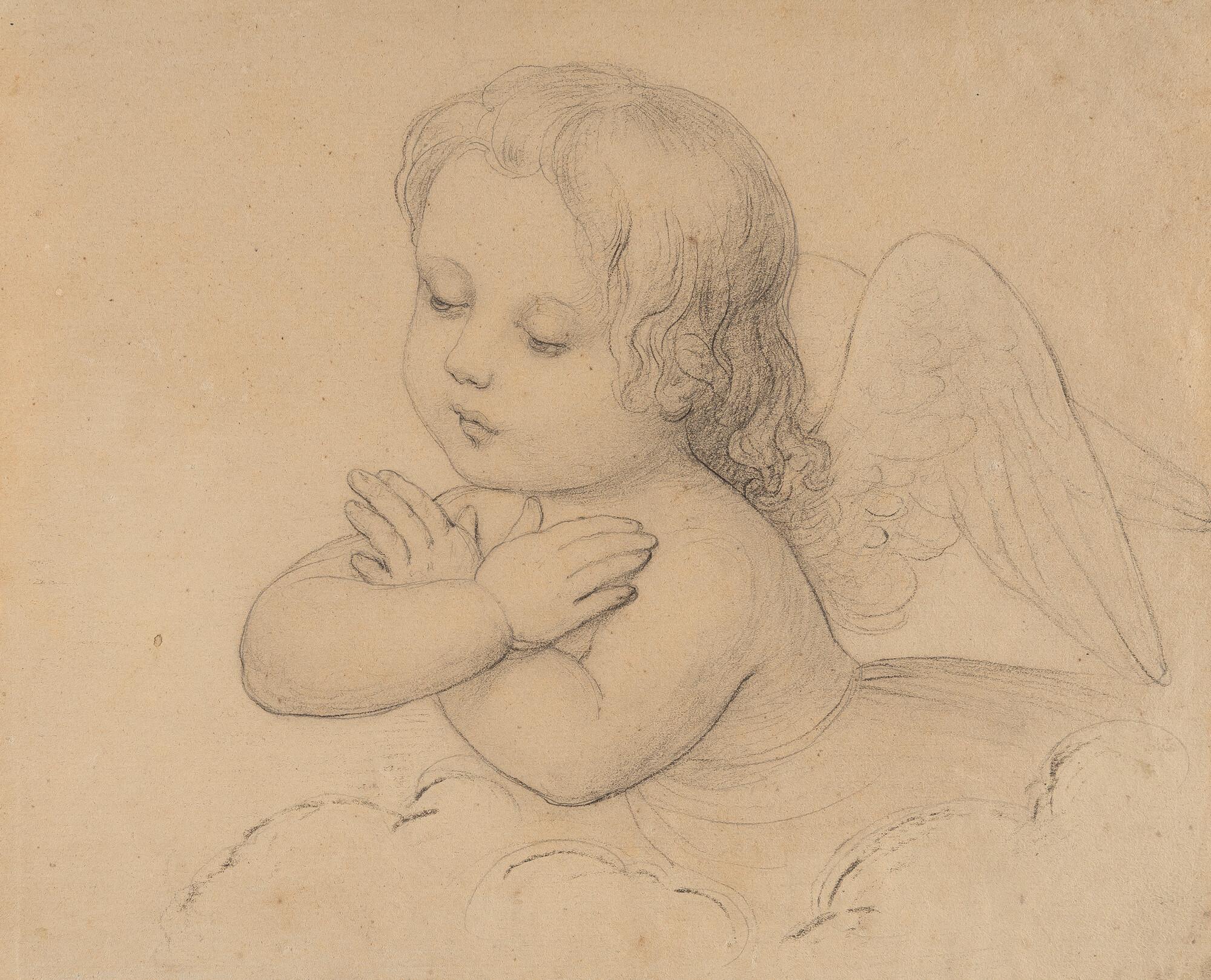 Maria Ellenrieder - Kleiner Engel, sich auf eine Wolke stützend