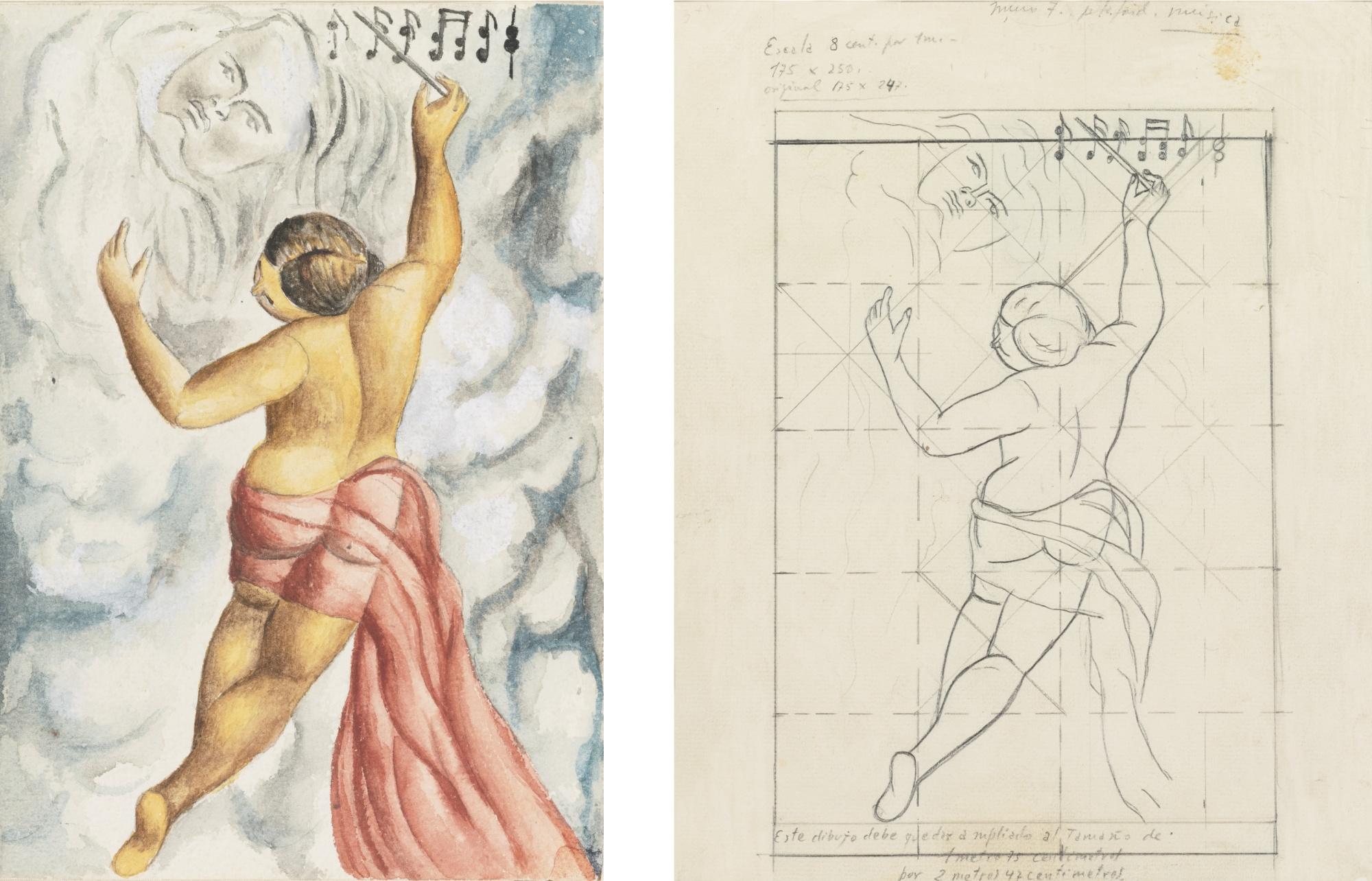 María Izquierdo - La Música (Two Studies For The Mural La Música)