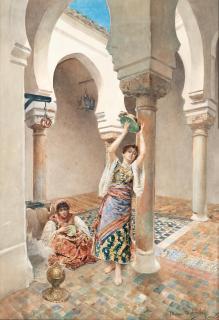 Maria Martinetti - Two female musicians in a courtyard