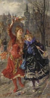 Maria Philips-Weber - Celebrating Carnival In Munich, The Alte Rathaus In The Background