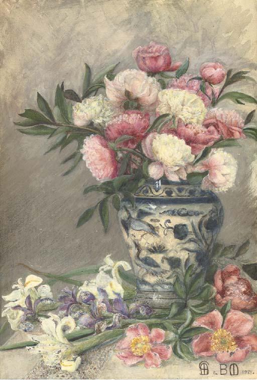 Maria Spartali Stillman - Still-Life of Peonies And Irises In A Chinese Vase
