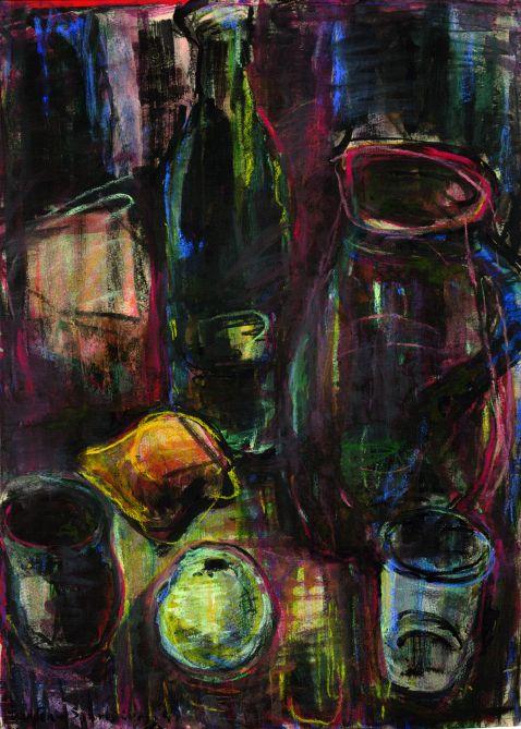 Maria von Heider-Schweinitz - Stillleben mit Flasche und Gläsern