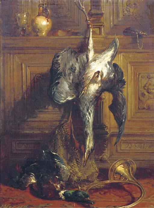 Maria Vos - A heron, a duck and hunting attributes