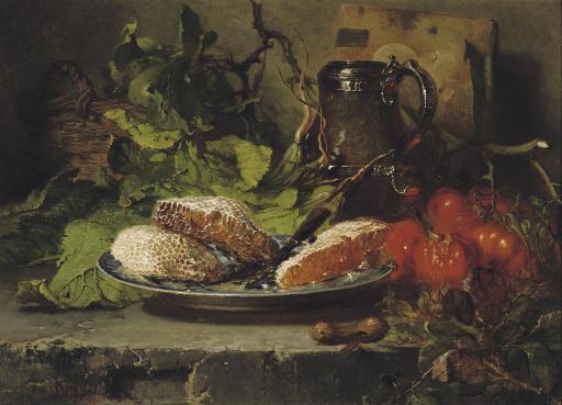 Maria Vos - A kitchen still life with honeycombs