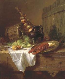 Maria Vos - A kitchen still life with lobster