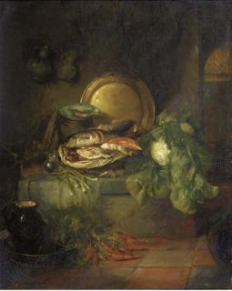 Maria Vos - Fish for dinner: a kitchen still life