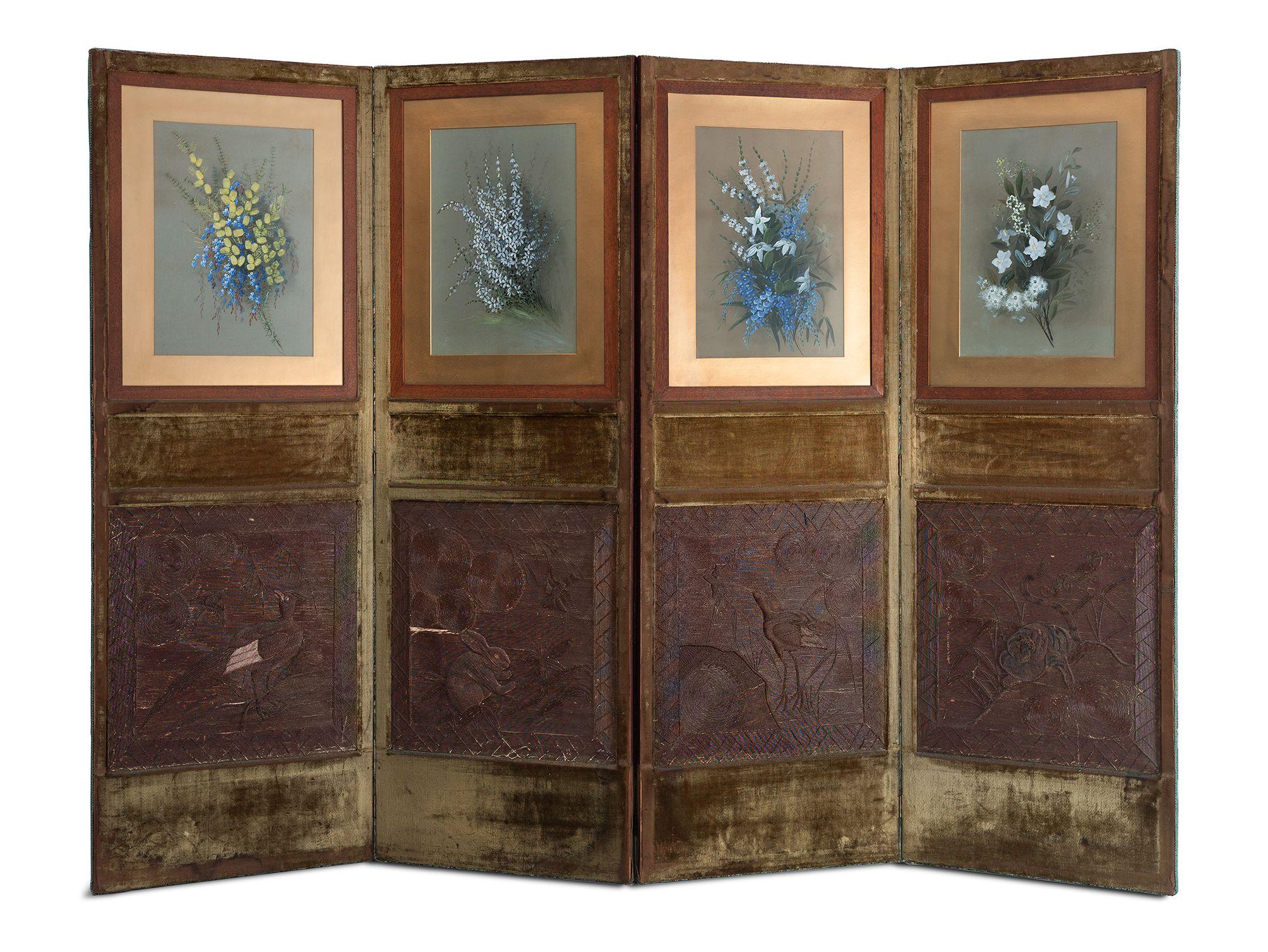 Marian Ellis Rowan - Decorated Screen with Wildflowers, c.1880