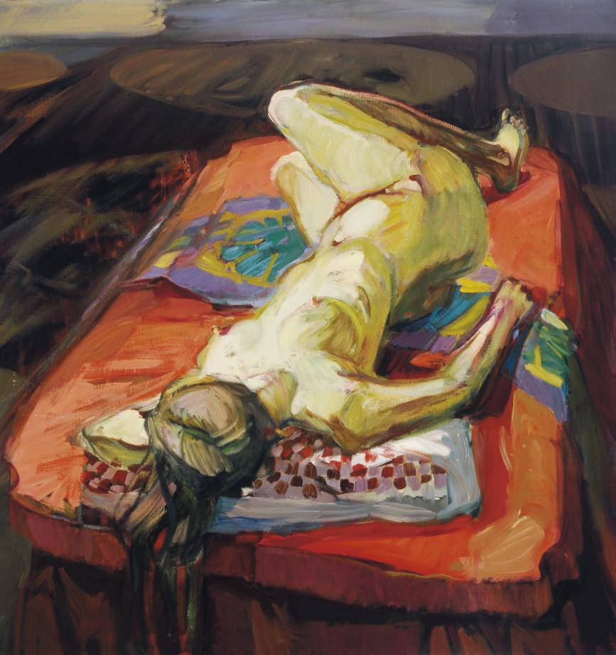 Mariana Edna Volz - Reclining nude on a red bed