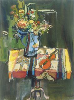 Mariana Edna Volz - Red Violin with Blue Teapot