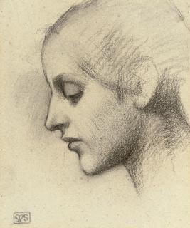 Marianne Stokes, A.R.W.S. - Head study of a girl in profile to the left