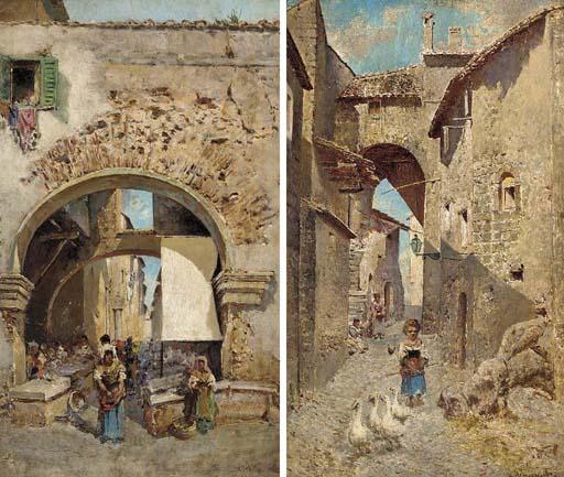 Mariano De Franceschi - A market scene; and Driving the ducks to market