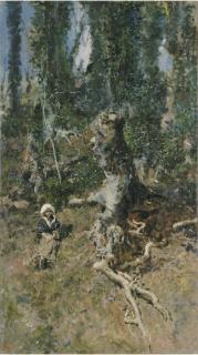 Mariano Fortuny y Marsal - A Young Girl In A Wooded Landscape