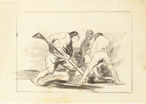 Mariano José Marma Bernardo Fortuny y Carbó - Trois hommes attaquant un homme agenouillé