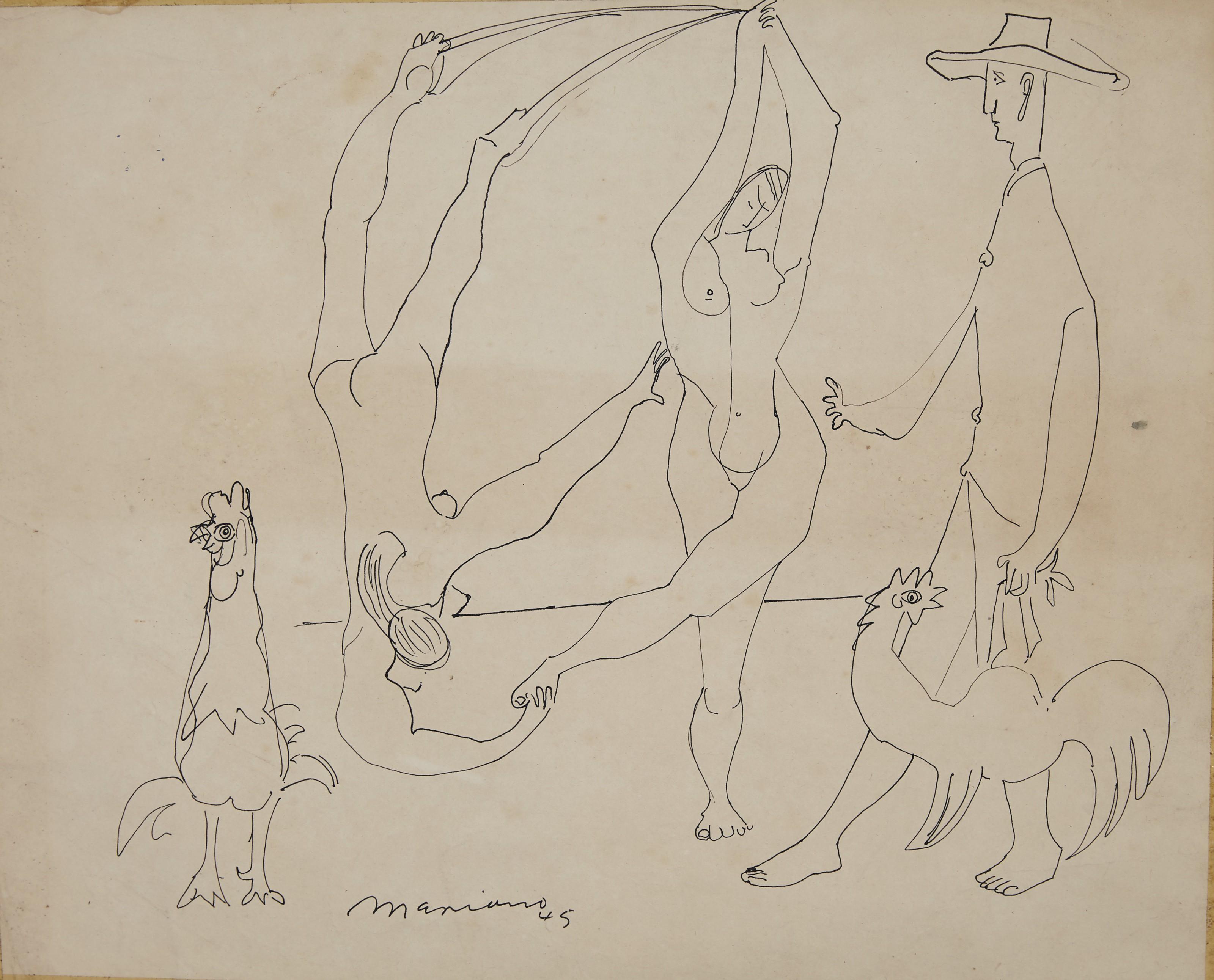 Mariano Rodríguez - Desnudos con gallos y guajiro (Mujeres, gallos y guajiro)