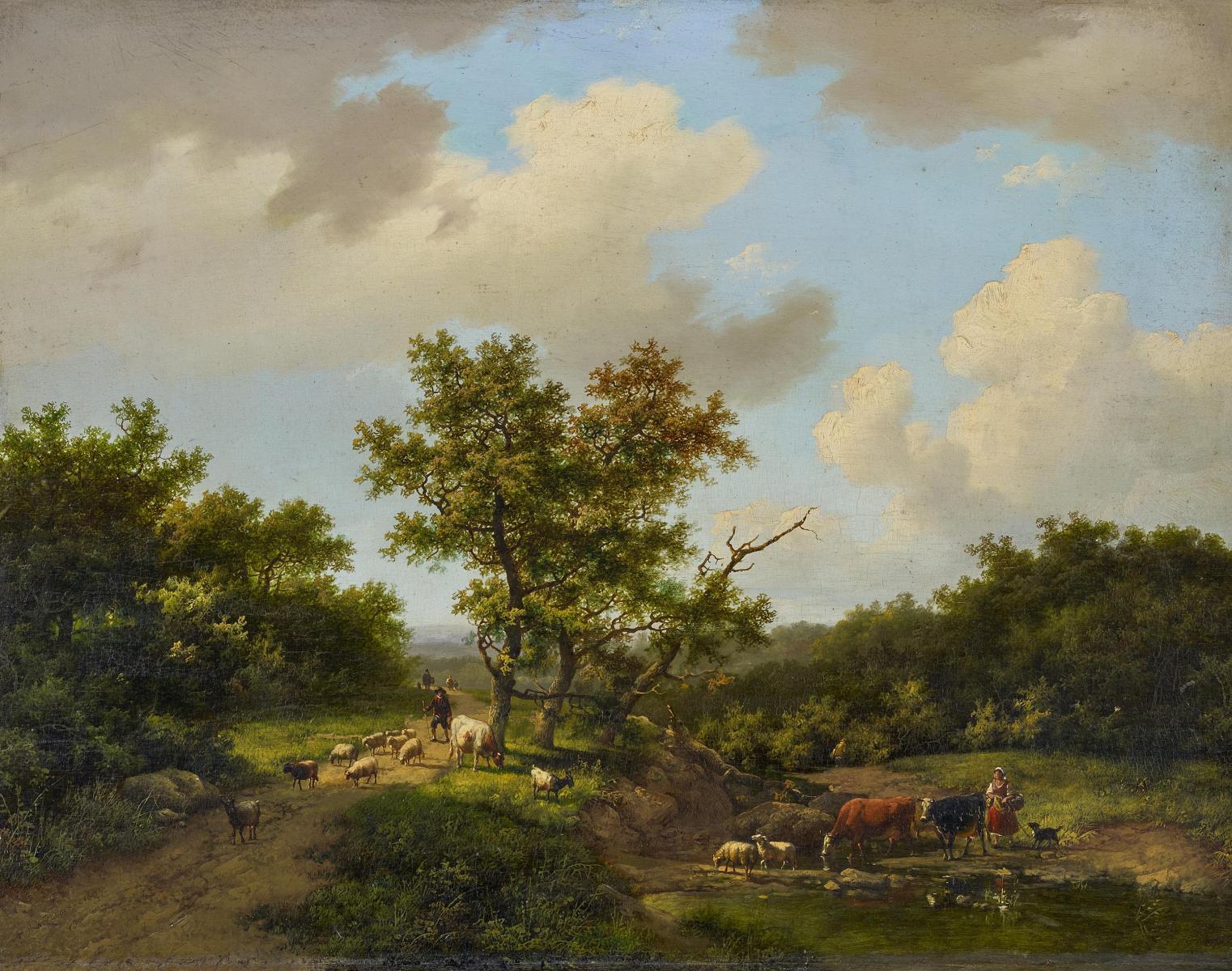 Marianus Adrianus Koekkoek - Hirten mit ihrem Vieh an der Tränke