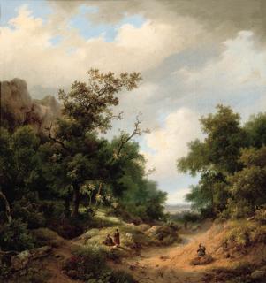 Marianus Adrianus Koekkoek - Travellers resting by the side of a path