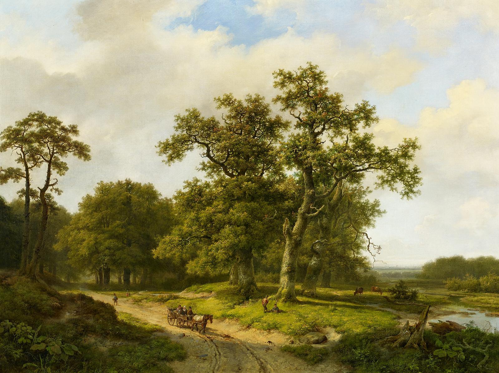 Marianus Adrianus Koekkoek - Weite Waldlandschaft mit Fuhrwerk