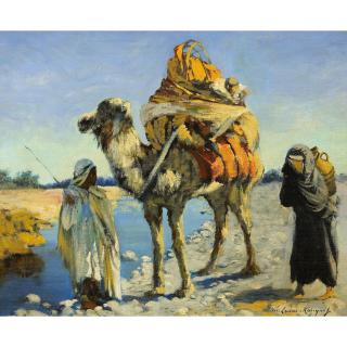 Marie-Aimée-Eliane Lucas-Robiquet - Porteuse D\'Eau Et Chamelier Au Bord De L\'Ouedmarie-Aimée-Eliane Lucas-Robiquet  ; Water Carrier And Camel-Driver Along The Wadi ; Signed Lower Right ; Oil On Canvas