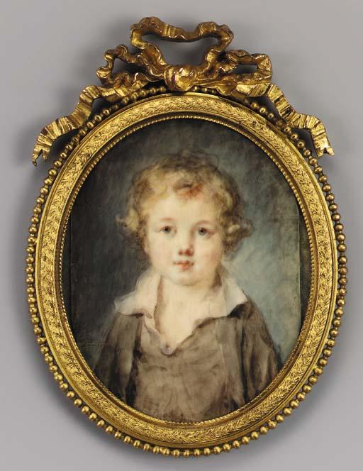 Marie-Anne Fragonard - A young boy, full face in brown coat, brown shirt with white collar, fair hair