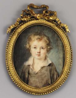 Marie-Anne Fragonard - A young boy, full face in brown coat, brown shirt with white collar, fair hair
