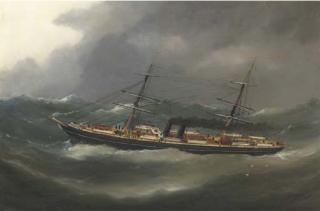 Marie-Edouard Adam of Le Havre - A P. & O. steamer reefed down in heavy seas