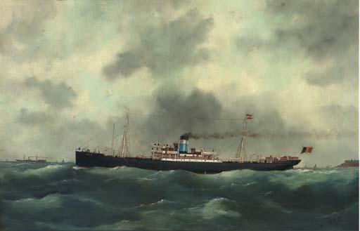 Marie-Edouard Adam of Le Havre - The Belgian steamer Cervantes running out of Le Havre
