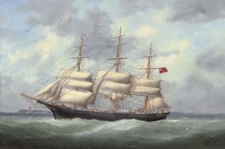 Marie-Edouard Adam Of Le Havre - The full-rigger Austriana reducing sail and calling for a pilot
