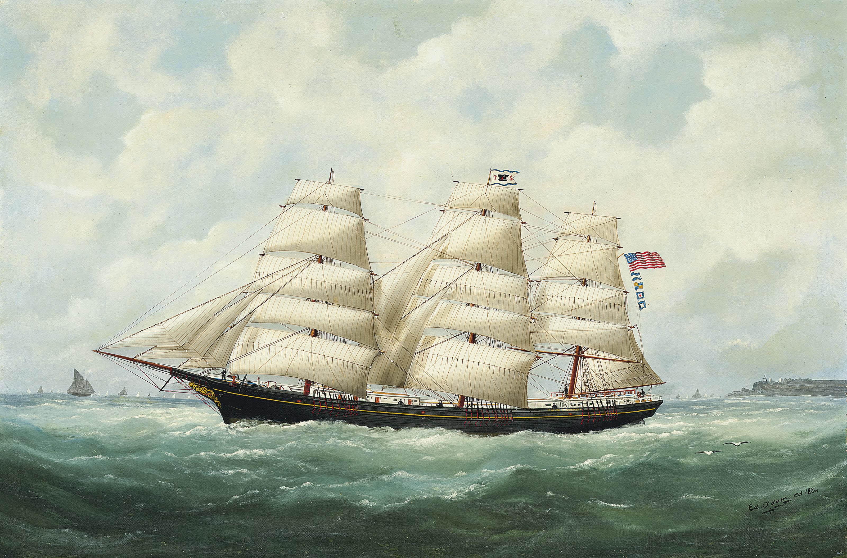 Marie-Edouard Adam - The American ship Olive S Southard of San Francisco in French waters off Le Havre