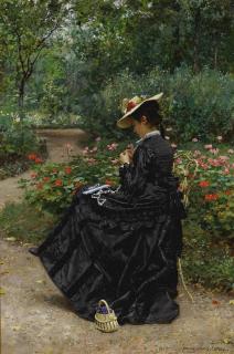 Marie-François Firmin-Girard - French woman Sewing In A Garden 