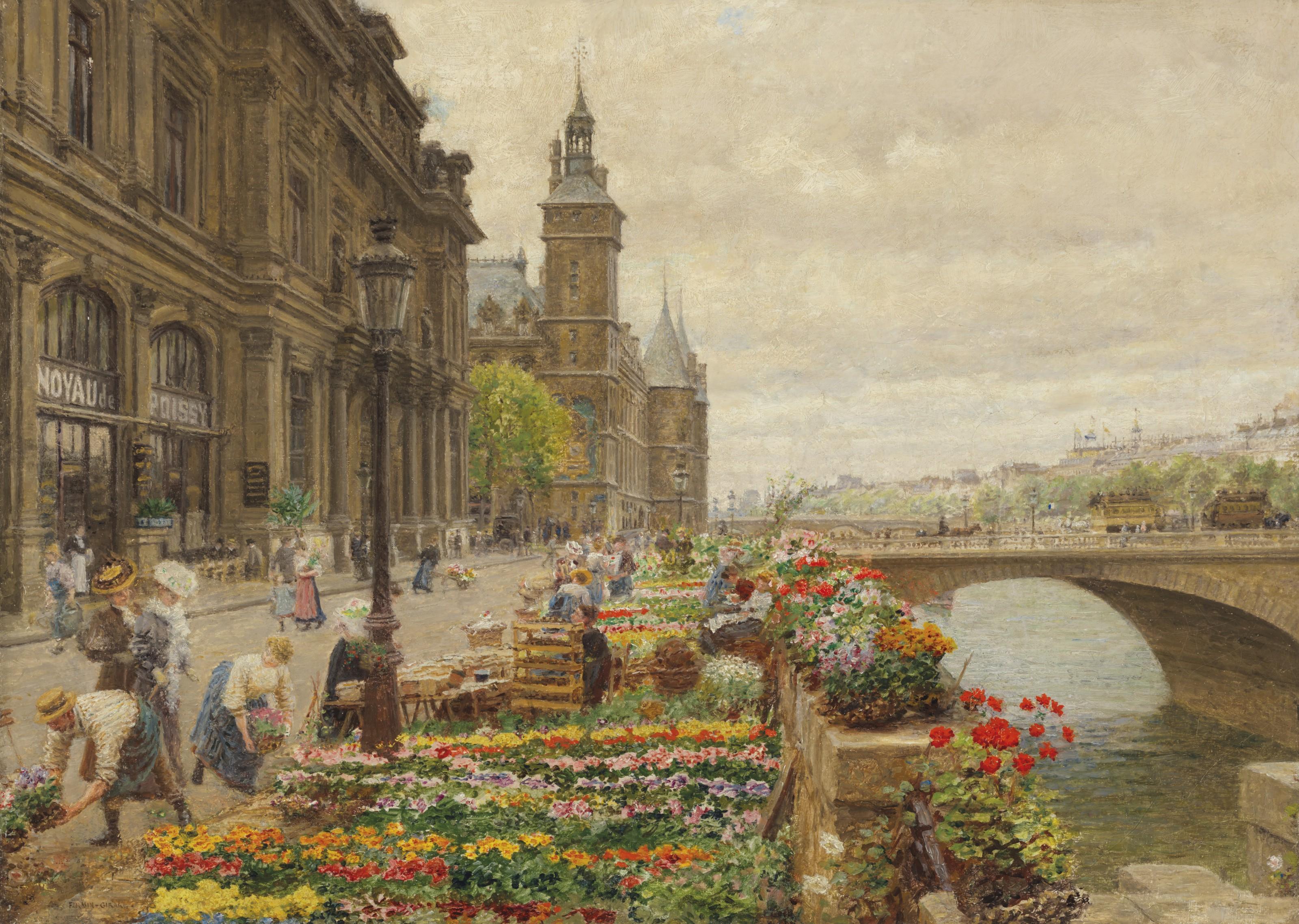 Marie-François Firmin-Girard - Le quai aux fleurs et la tour de l\'horlage