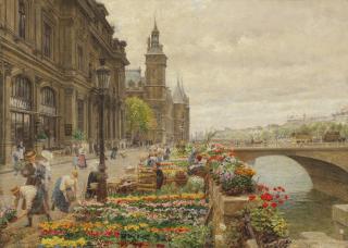 Marie-François Firmin-Girard - Le quai aux fleurs et la tour de l\'horlage