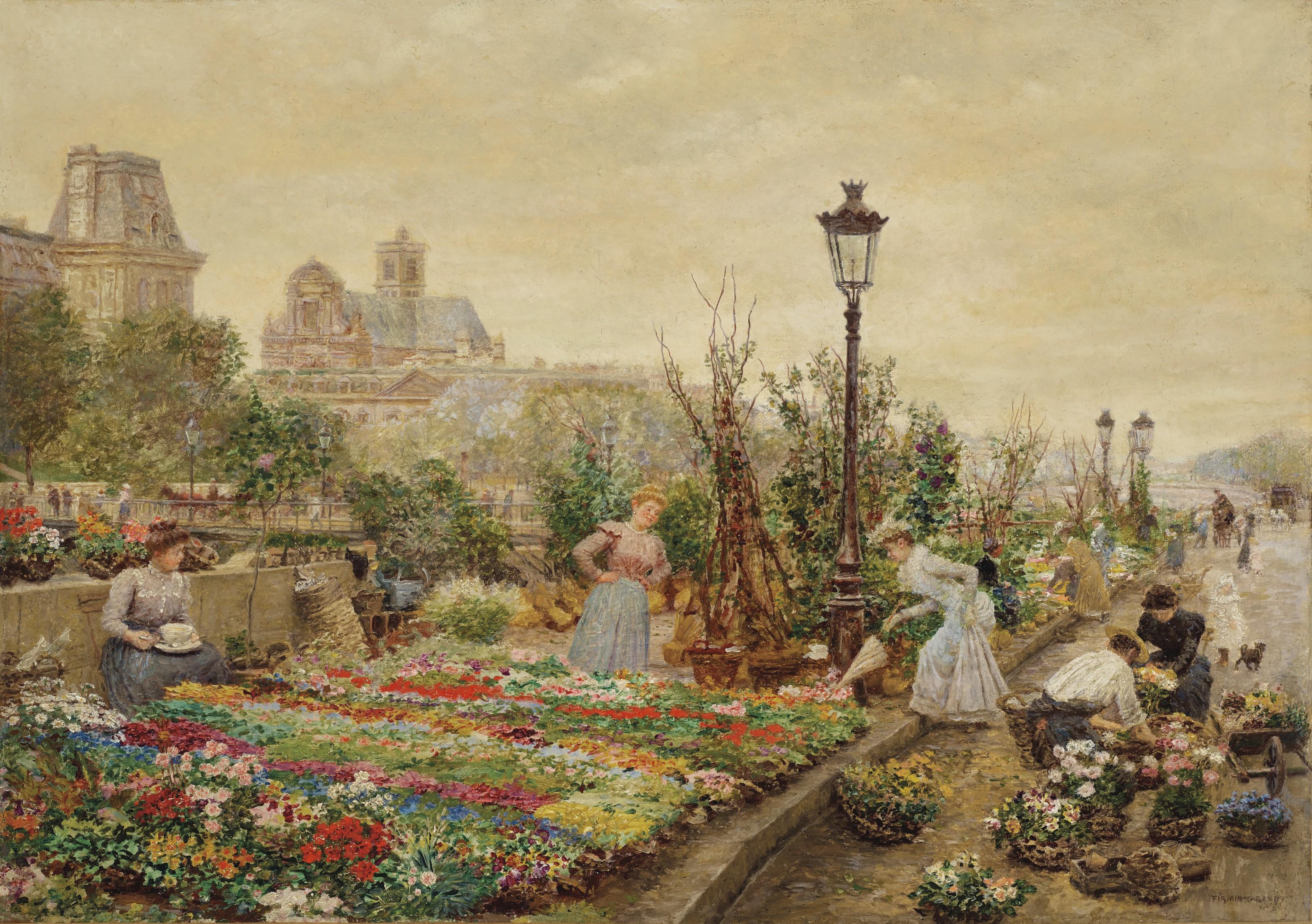 Marie-François Firmin-Girard - Le quai aux fleurs et l\'hôtel de ville