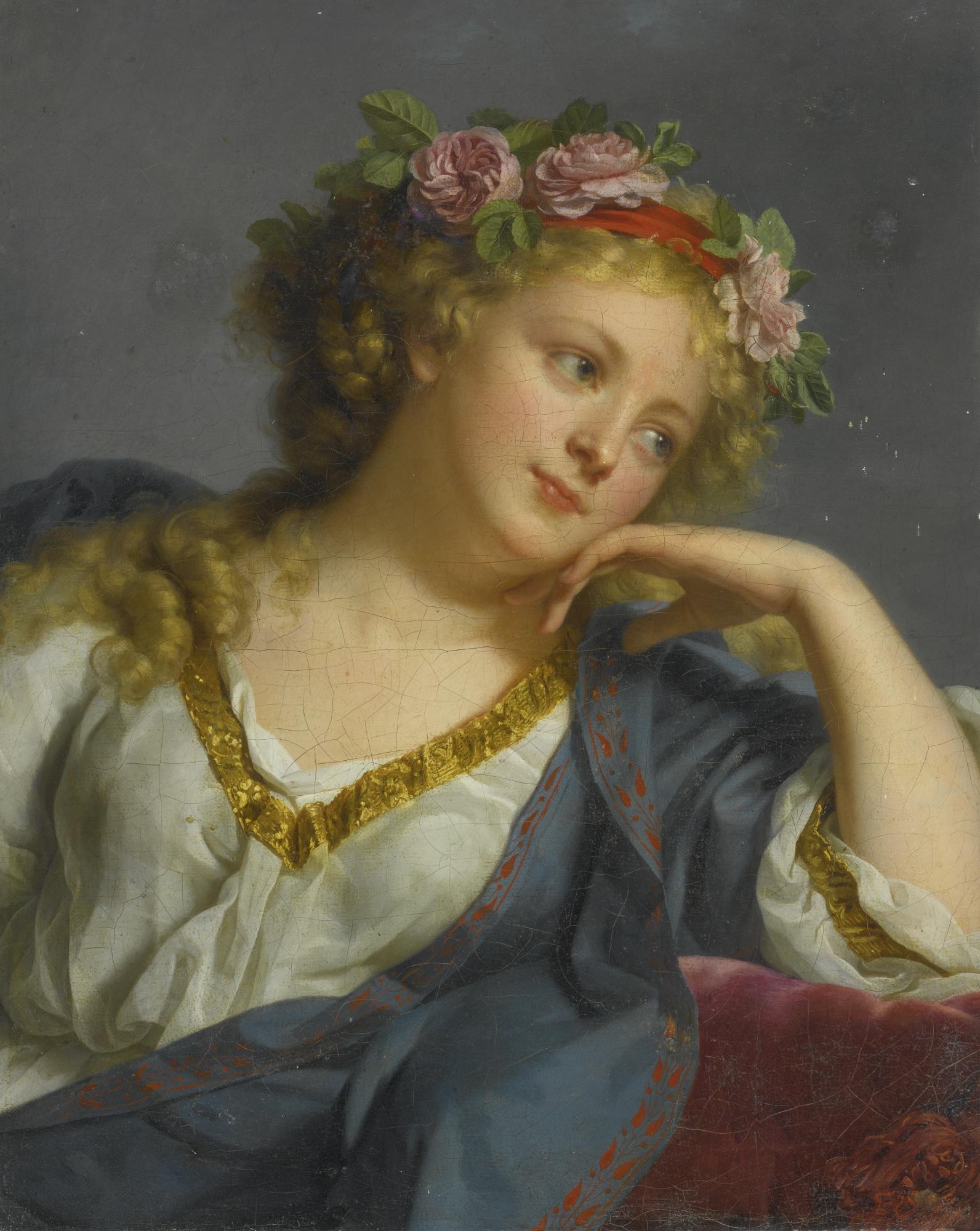 Marie-Geneviève Bouliar - Portrait Of A Lady Wearing A Floral Wreath, Possibly As Flora