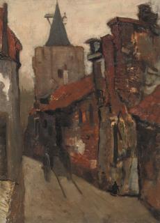 Marie Henri MacKenzie - City view of Elburg, the Sint-Nicolaas church in the background