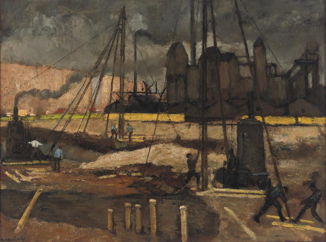 Marie Henri MacKenzie - Pile-driving on a construction site, Amsterdam