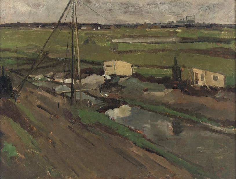 Marie Henri MacKenzie - Studie Heistelling langs de Slatuinen te Amsterdam: construction work at the Slatuinen, Amsterdam