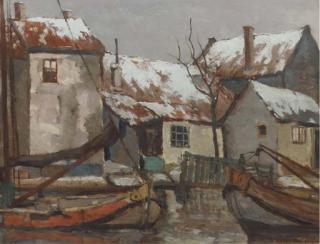 Marie Henrie Mackenzie - Moored Boats In A Dutch Town