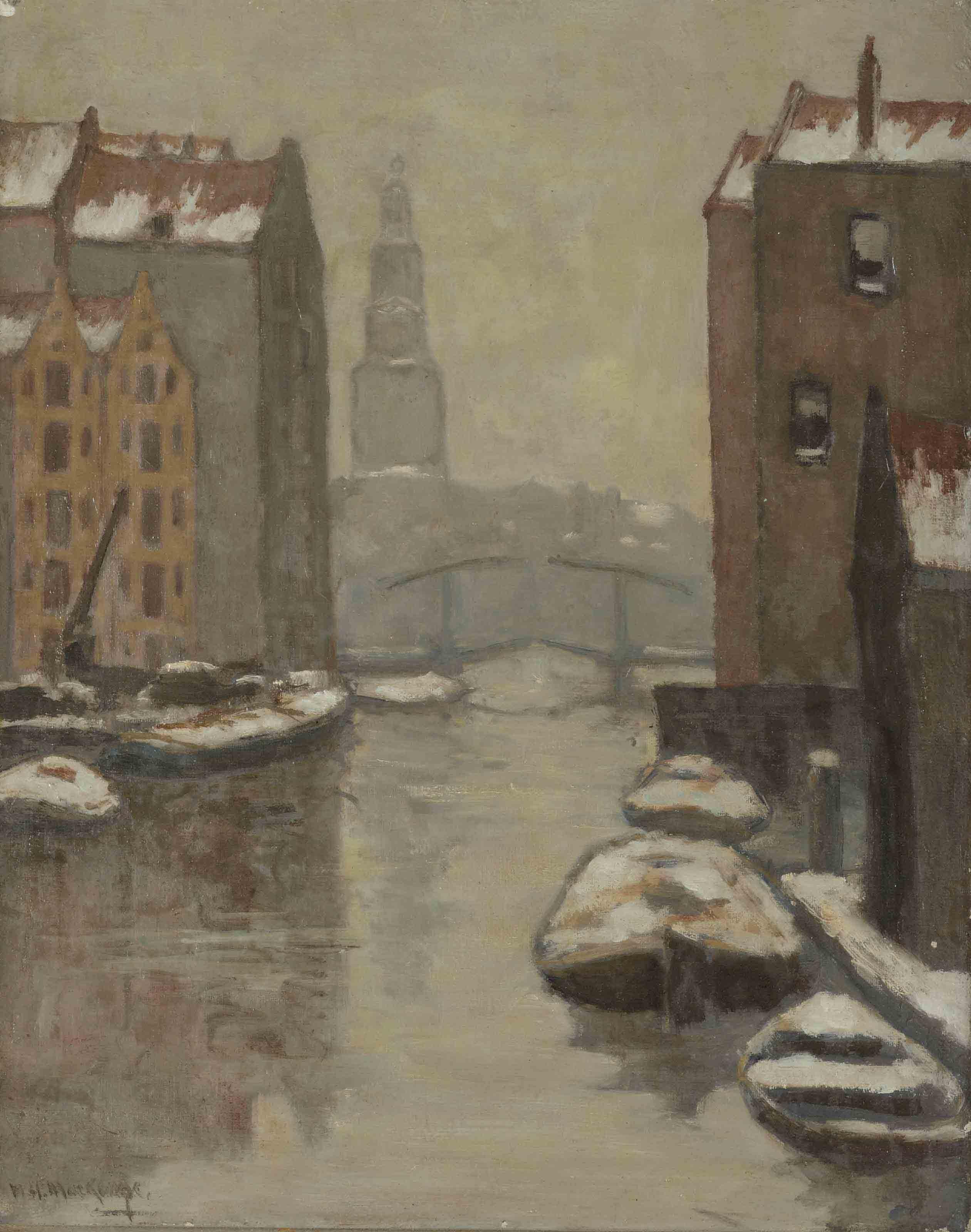 Marie Henrie MacKenzie - The Rapenburgwal with the Montelbaanstoren beyond, Amsterdam
